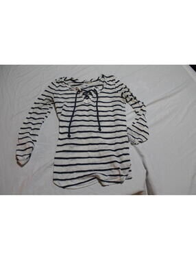 Striped Long Sleeve Lace-Up Top - Small